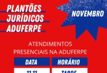 Plantões Jurídicos da Aduferpe em novembro