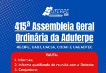 Aduferpe convida toda base para participar da Assembleia Geral Ordinária próximo dia três