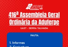 Assembleia da Aduferpe discutirá eleições 2026