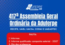 Aduferpe realiza Assembleia dias 6 e 7 no Recife e em Serra Talhada